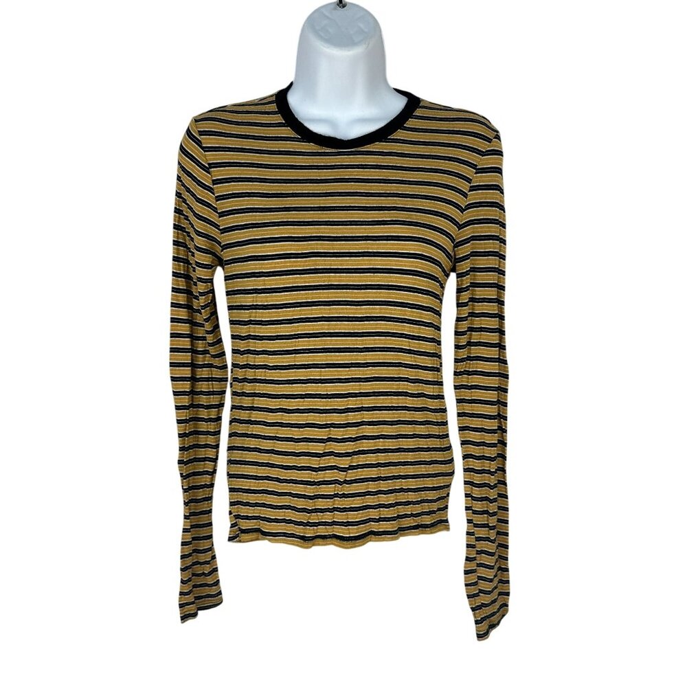 Forever 21 Womens Striped Long Sleeve Top Black & Yellow Size Small